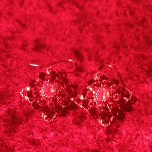 Elegant Gold and Red Floral Earrings